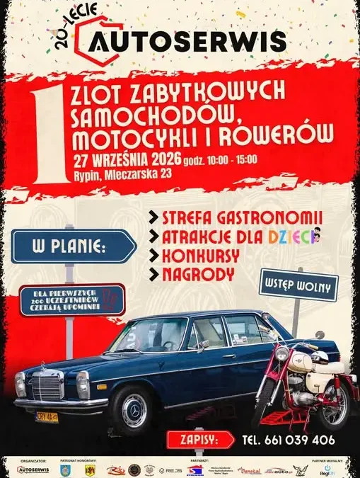 I Zlot Zabytkowych Samochodów, Motocykli i Rowerów w Rypinie – 27 września 2026