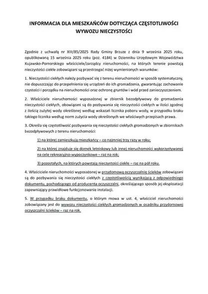 Gmina Brzuze przypomina o obowiązku zgłoszenia szamb i przydomowych oczyszczalni